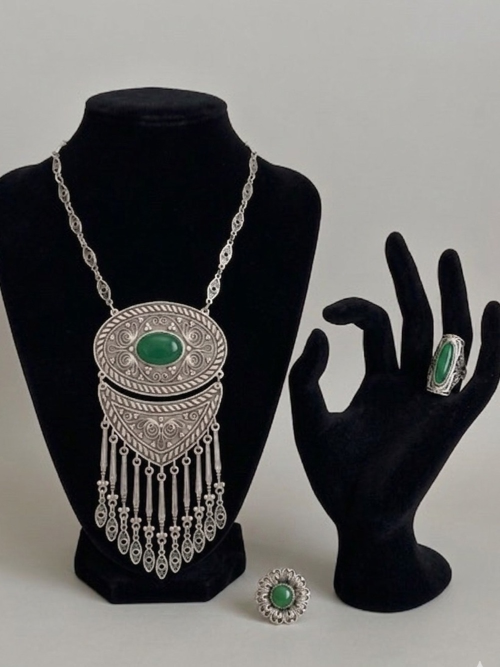 Tribal Vintage Bohemian Statement Necklace and Ring Set